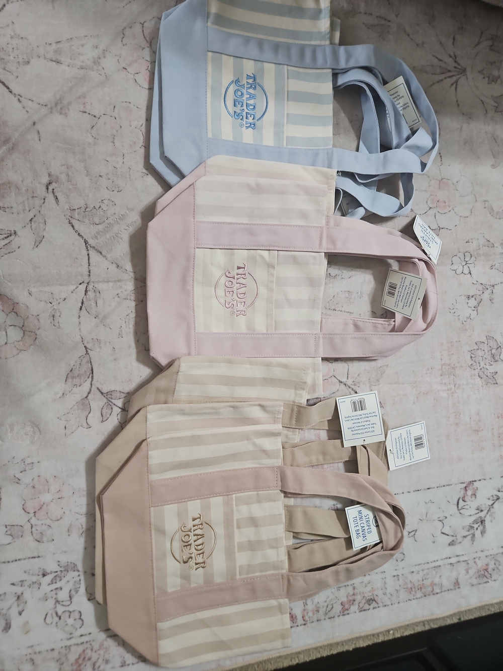 Trader Joe's Mini Canvas Tote Limited Edition Pink Blue Brown NWT Authentic USA